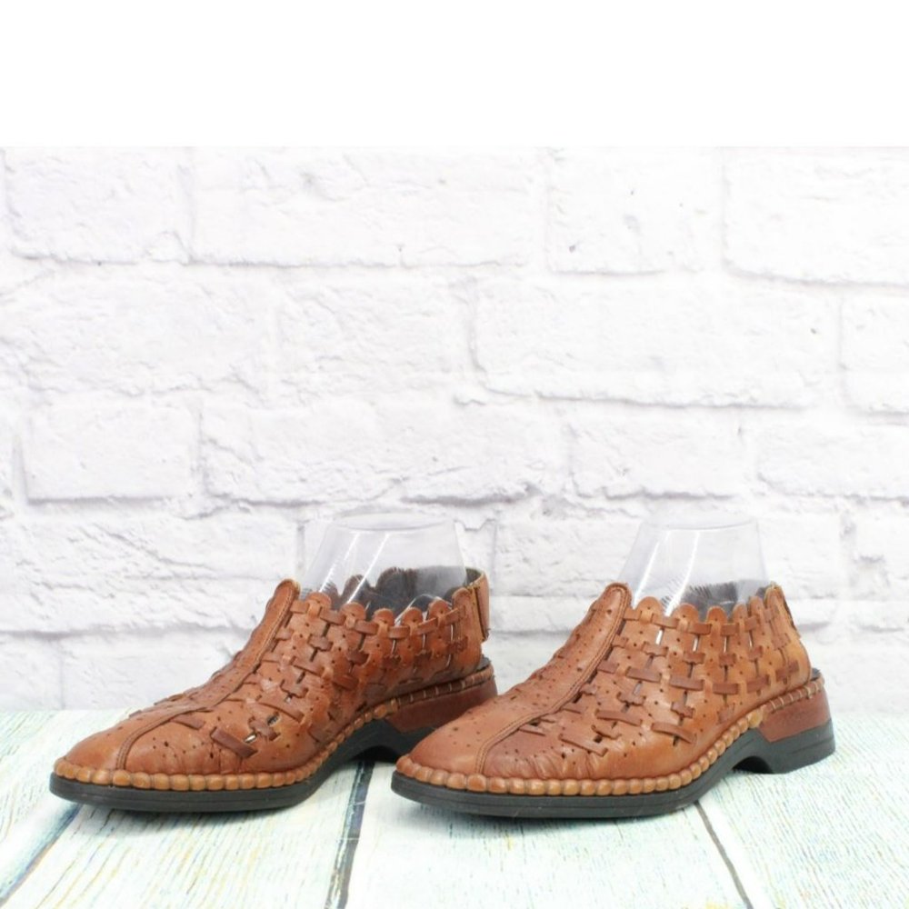 Rieker Brown Leather Slip On Slingback Low Ankle Heel Shoes Size 40 US 8.5 - Picture 2 of 9